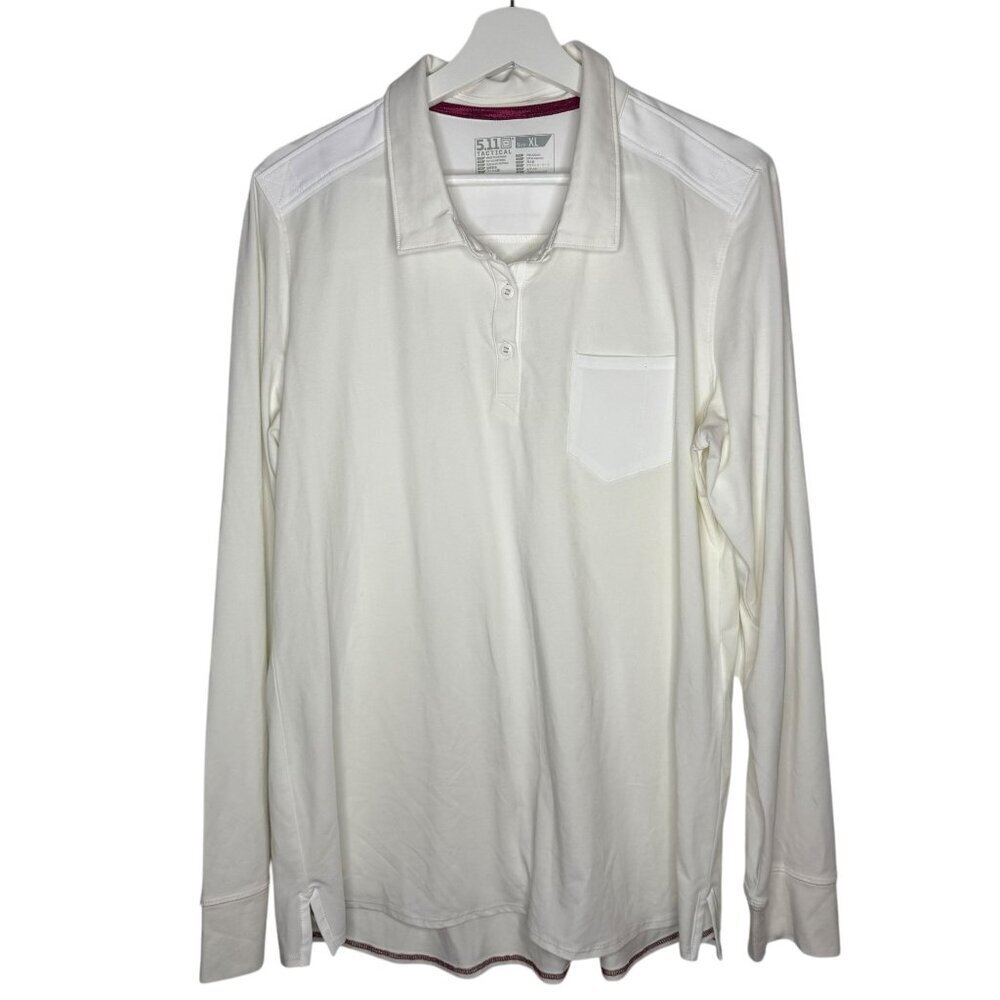 5.11 Tactical Womens Enyo Long Sleeve Polo Shirt Two Tone White XL